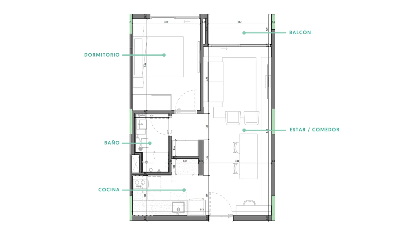Plano Torre 2 - 1 dormitorio T1
