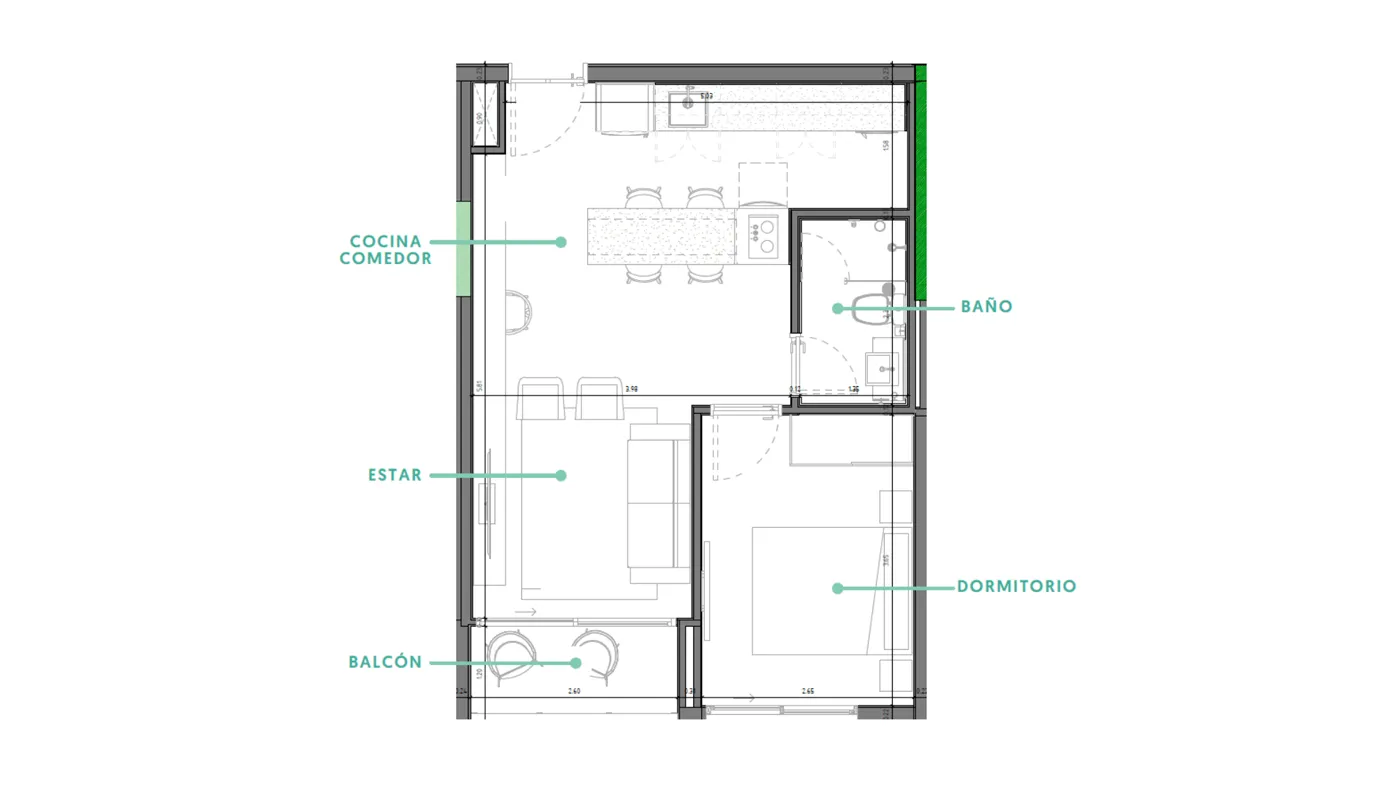 Plano Torre 2 - 1 dormitorio T2