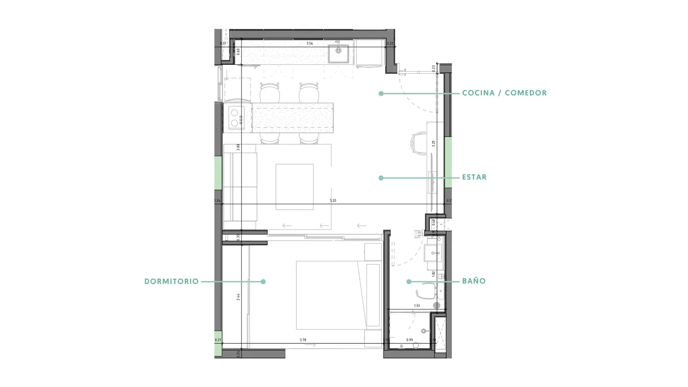 Plano Torre 2 - 1 dormitorio Petit